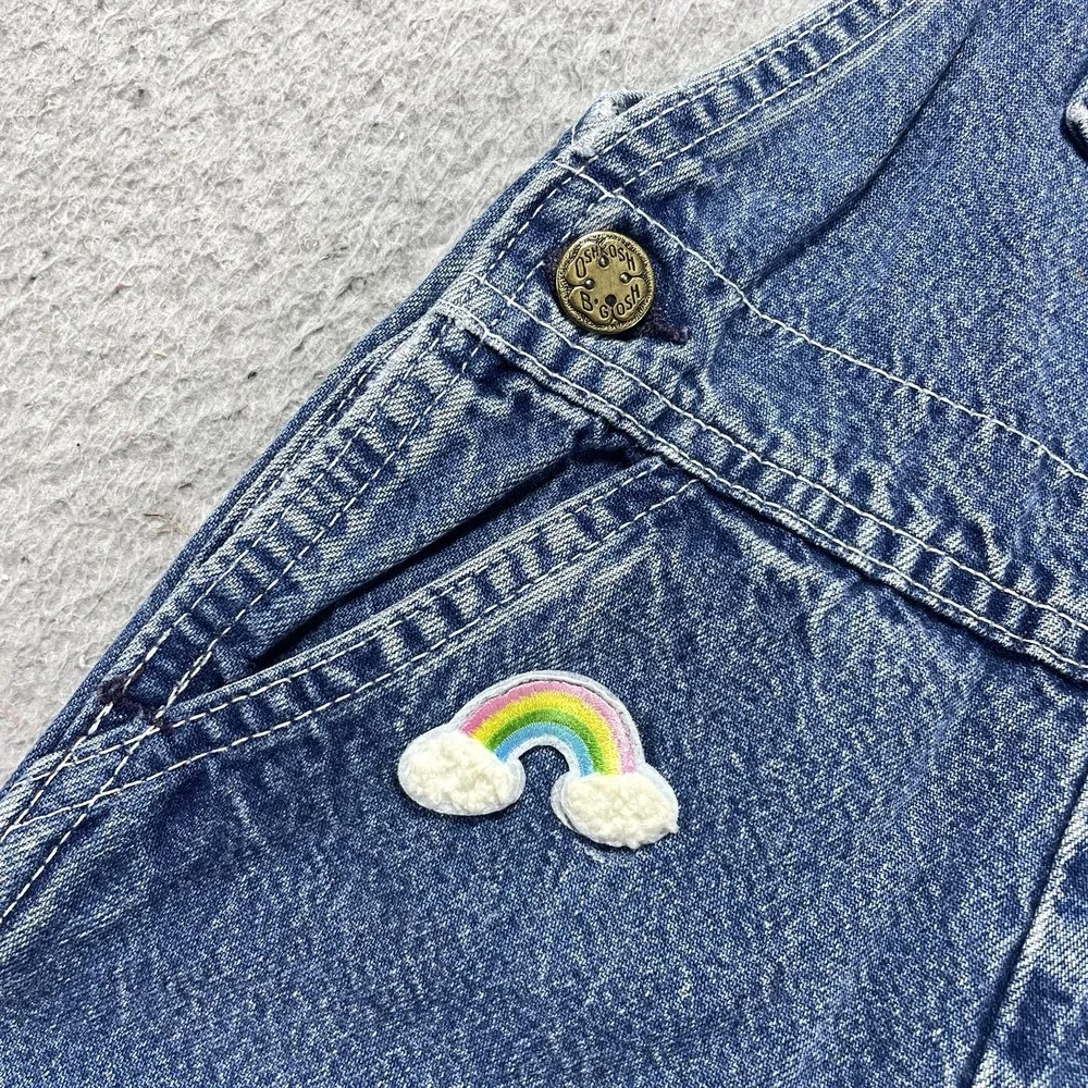 Vintage OshKosh B'gosh Overalls Infant Girls 18M Blue Denim Llama Rainbow USA *